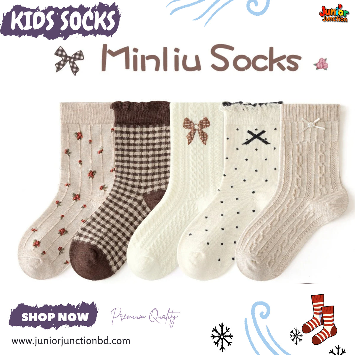 🧸 Cozy Teddy & Cherry 5-Pair Premium Sock Set
