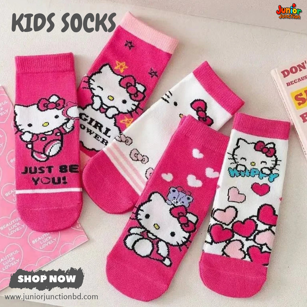 🎀 Sweet Kitty Charm 5-Pair Premium Sock Set