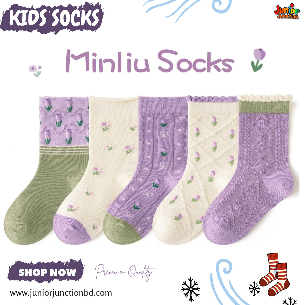 🌷 Lavender Garden Floral 5-Pair Premium Sock Set