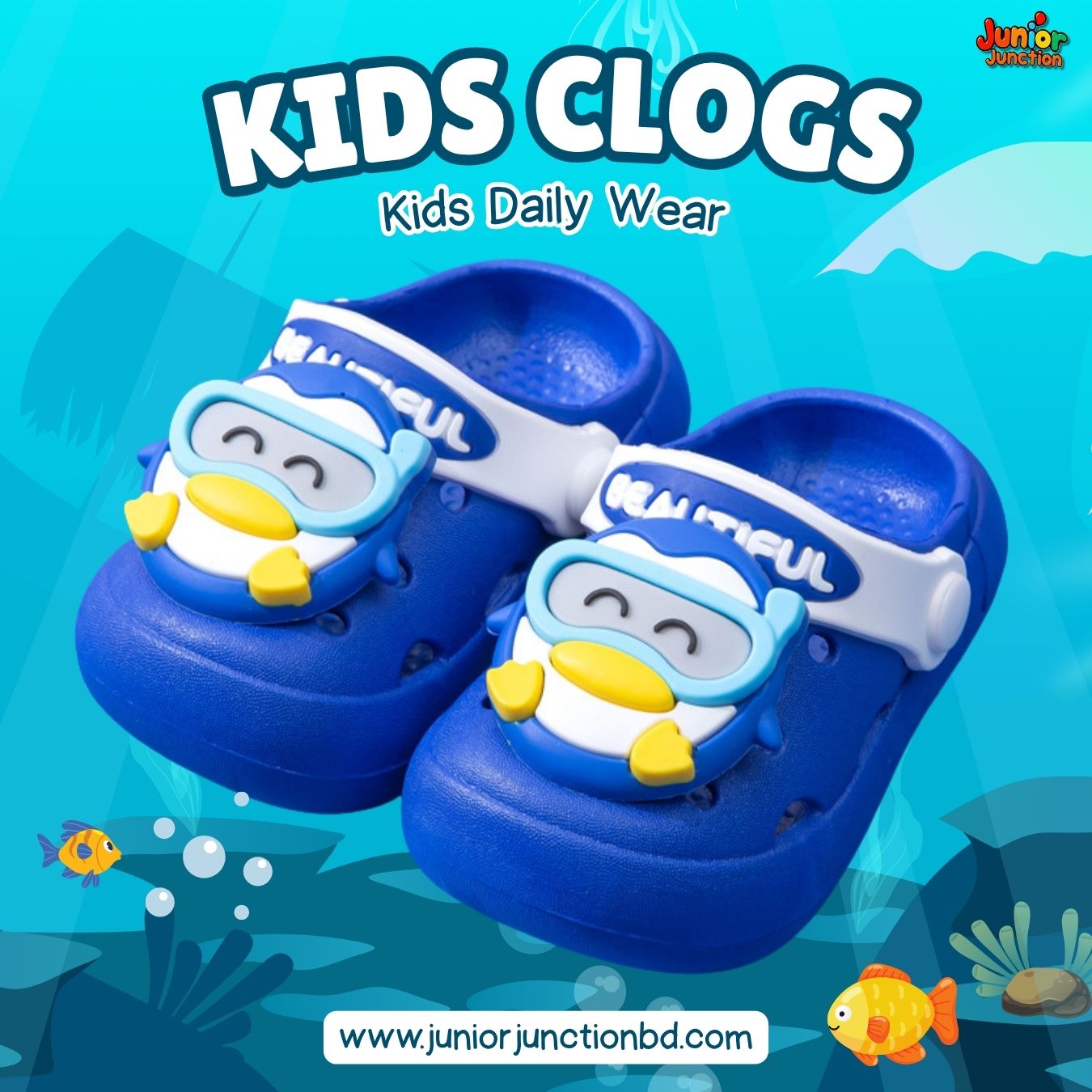 Kids Snorkeling Penguin Clogs – Sky Blue & White
