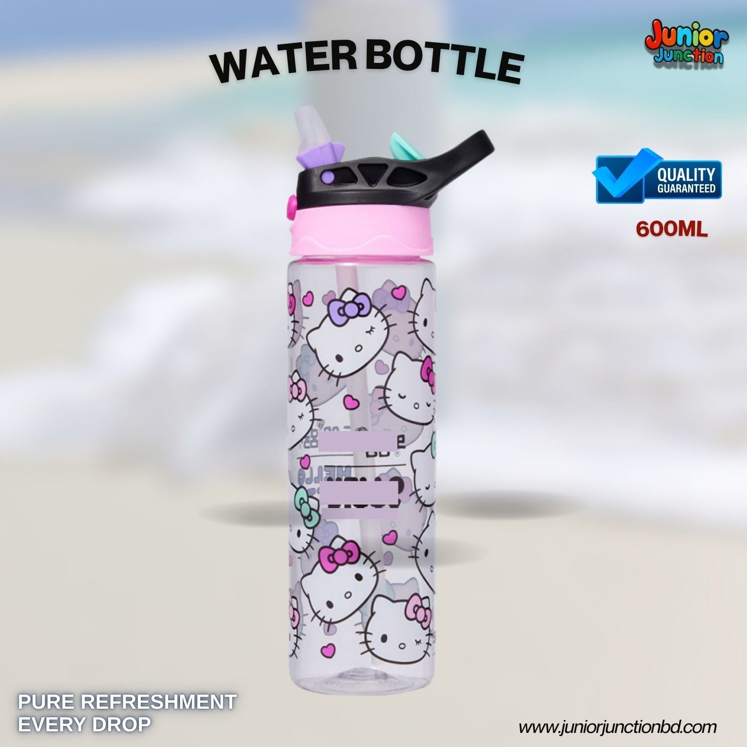 Cute Kitty Hearts Premium Kids Water Bottle (Blush & Charcoal Edition) 🥤