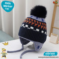 Stylish Navy Geometric Patterned Earflap Kids Winter Knit Cap
