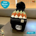 Stylish Black Geometric Argyle Earflap Kids Winter Knit Cap