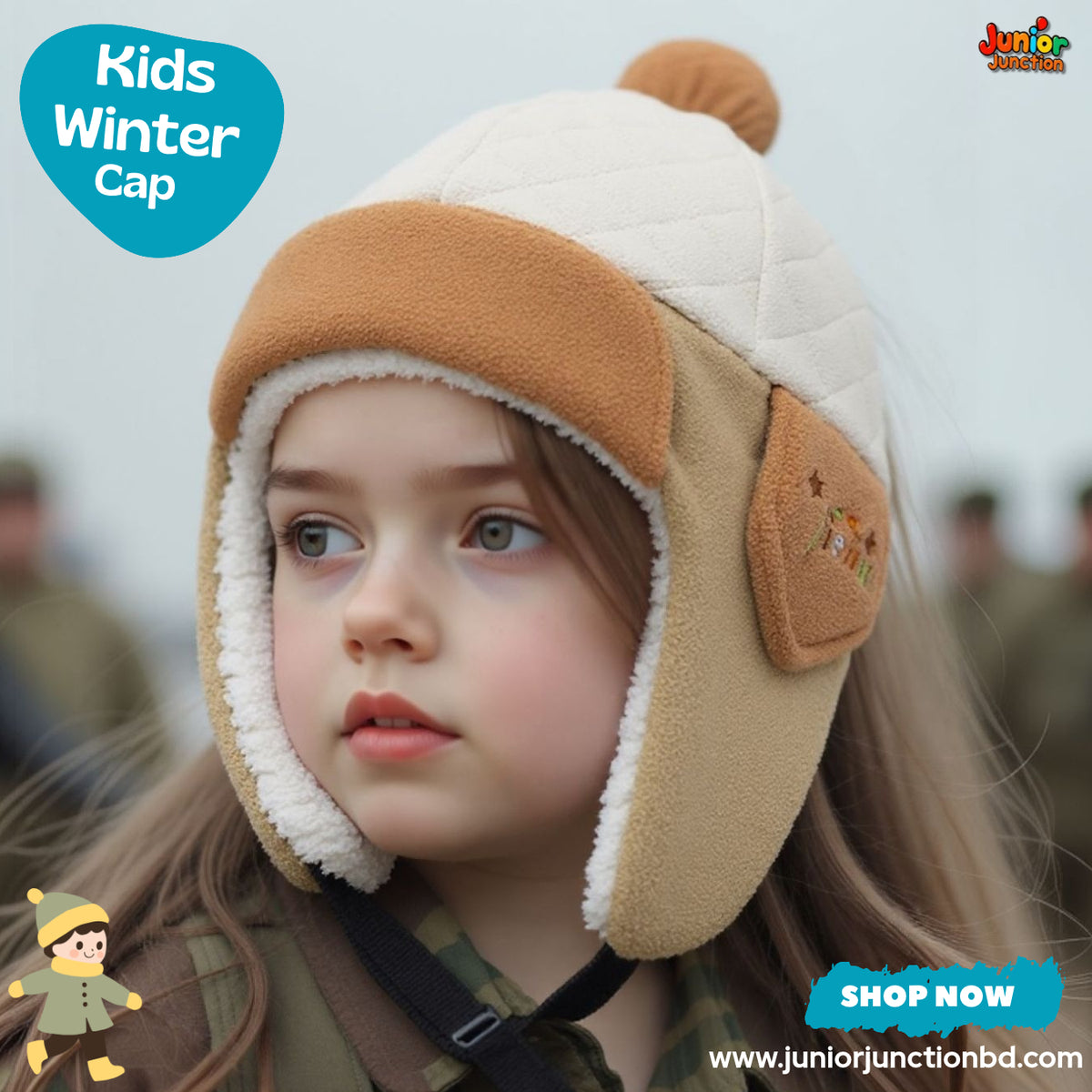 Cozy Quilted Sherpa Earflap Kids Winter Trapper Cap