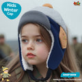 Cozy Navy & Grey Quilted Sherpa Earflap Kids Winter Trapper Cap
