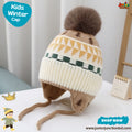 Cozy Beige Geometric Patterned Earflap Kids Winter Knit Cap