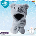 Adorable Grey Teddy Bear Kids Plush Hooded Scarf Hat