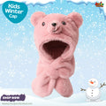 Adorable Dusty Pink Teddy Bear Kids Plush Hooded Scarf Hat