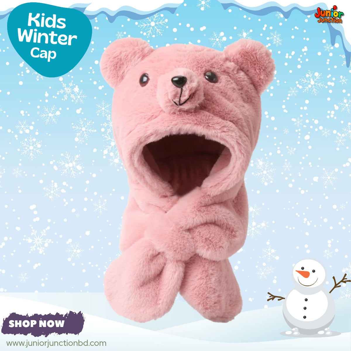Adorable Dusty Pink Teddy Bear Kids Plush Hooded Scarf Hat