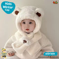 Cute Cream Bear Ear Kids Plush Hooded Scarf Hat Set