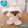Cute White Duck Character Kids Plush Hooded Scarf Hat