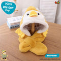 Cute Yellow Duck Character Kids Plush Hooded Scarf Hat