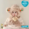 Cute Beige Bunny & Carrot Kids Plush Hooded Scarf Hat Set