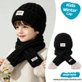 Cozy Classic Black Knit Beanie & Pom-Pom Scarf Winter Set
