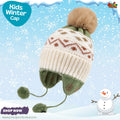 Lovely Olive Green Patterned Earflap Kids Winter Knit Cap
