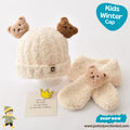 Cute Cream Teddy Bear Kids Plush Beanie & Scarf Set