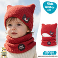 Cute Red Bear Ear Kids Plush Beanie & Neck Warmer Set