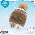 Charming Brown & Cream Patterned Earflap Kids Winter Knit Cap