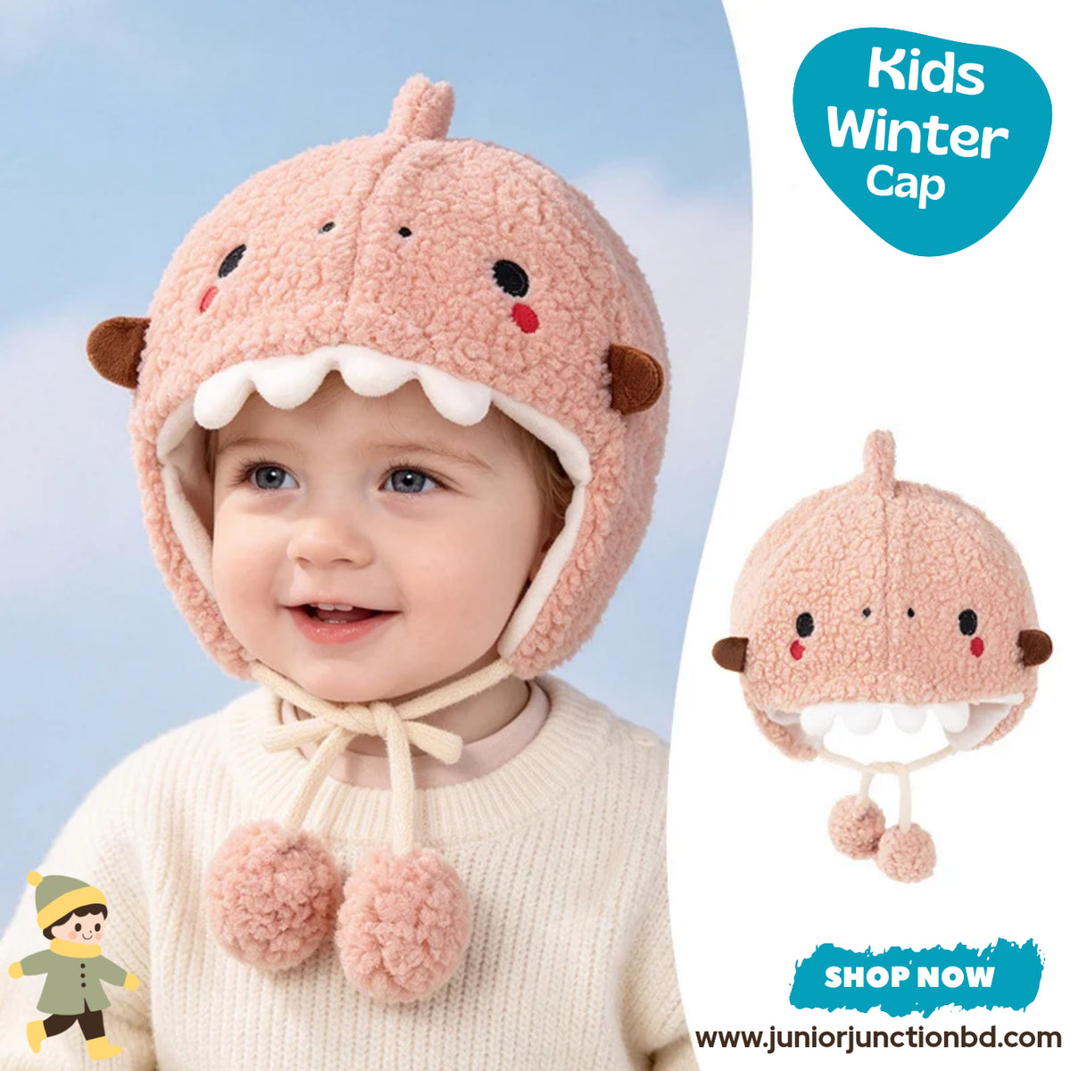 Cute Pink Dinosaur Kids Plush Trapper Hat