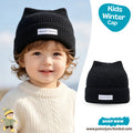 Cozy Black Cat Ear Ribbed Knit Kids Winter Beanie