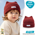 Cozy Wine Red Cat Ear Ribbed Knit Kids Winter Beanie