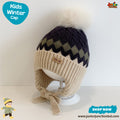 Elegant Dark Navy Argyle Earflap Kids Winter Knit Cap