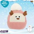 Cute Pink Reindeer Kids Pom-Pom Knit Beanie Cap