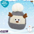 Cute Grey Reindeer Kids Pom-Pom Knit Beanie Cap