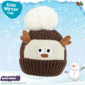 Cute Brown Reindeer Kids Pom-Pom Knit Beanie Cap