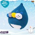 Cute Teal Blue Caterpillar Earflap Pointed Knit Kids Winter Bonnet