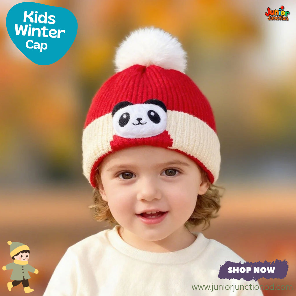 Cute Red Panda Kids Pom-Pom Knit Beanie Cap