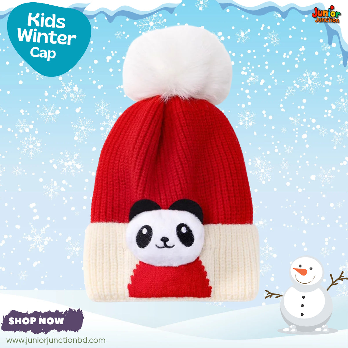 Cute Red Panda Kids Pom-Pom Knit Beanie Cap