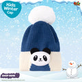 Cute Blue Panda Kids Pom-Pom Knit Beanie Cap