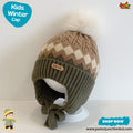 Classic Olive Green Argyle Earflap Kids Winter Knit Cap