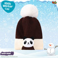 Cute Brown Panda Kids Pom-Pom Knit Beanie Cap