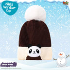 Cute Brown Panda Kids Pom-Pom Knit Beanie Cap