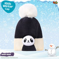 Cute Black Panda Kids Pom-Pom Knit Beanie Cap
