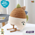 Cute Brown Dinosaur Spikes Earflap Kids Knit Winter Beanie