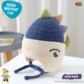 Cute Blue Dinosaur Spikes Earflap Kids Knit Winter Beanie