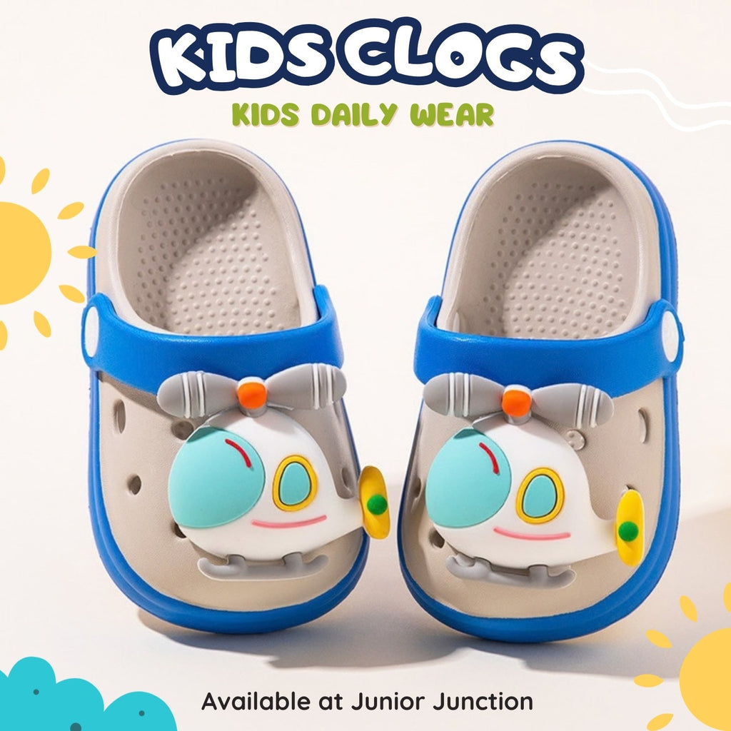 🚁 Kids Sky Pilot Clogs – Slate Grey & Aero Blue