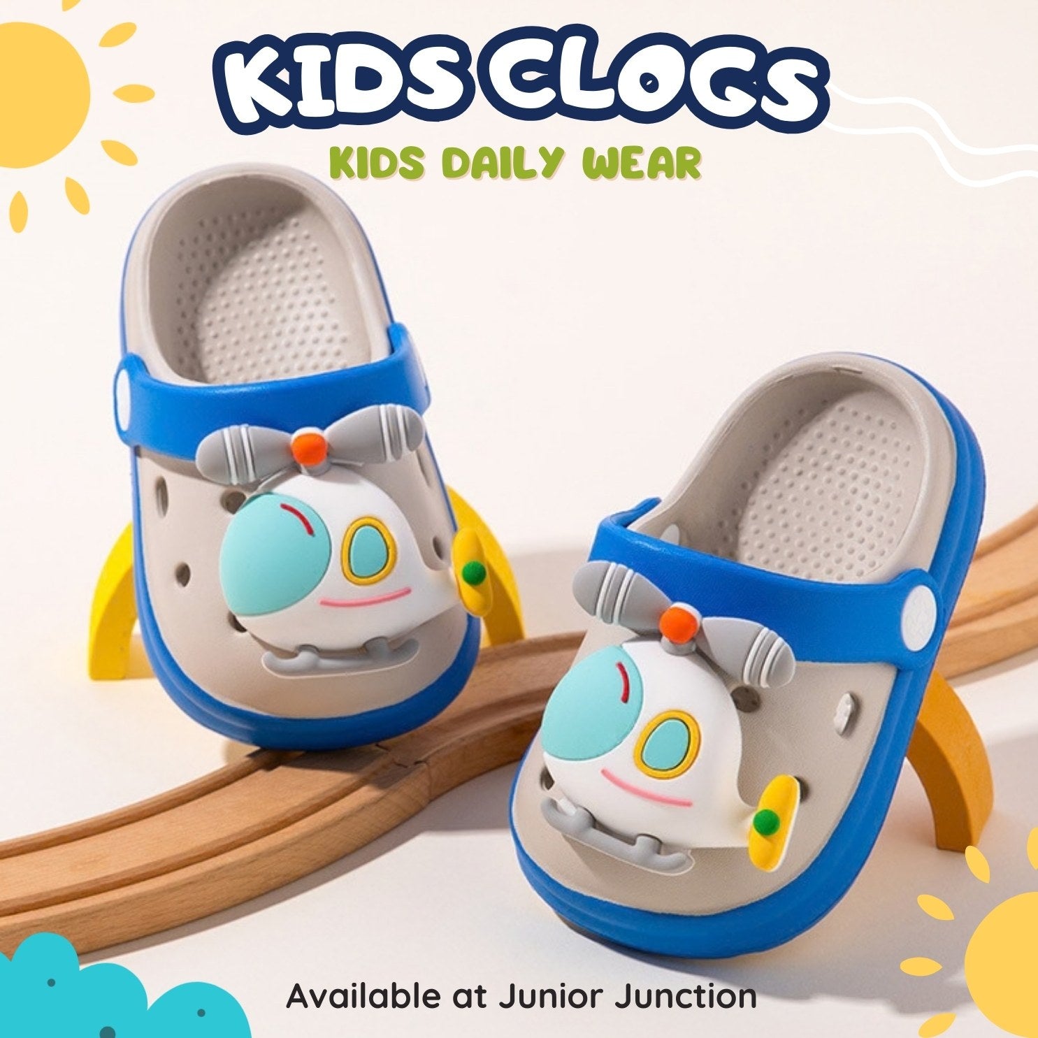 Kids Sky Pilot Clogs – Slate Grey & Aero Blue