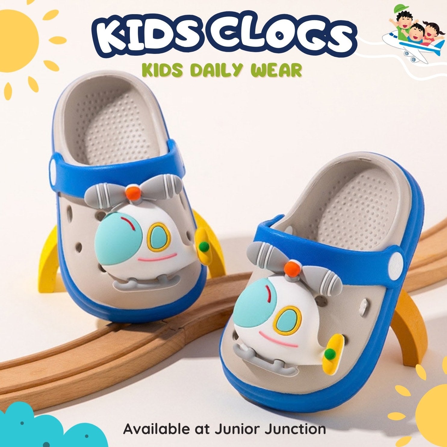 Kids Sky Pilot Clogs – Slate Grey & Aero Blue