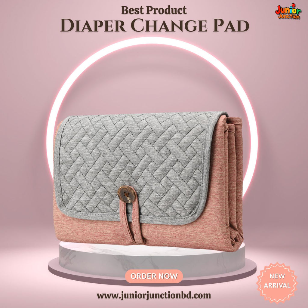 Portable Quilted Baby Diaper Changing Pad – Grey & Blush Pink