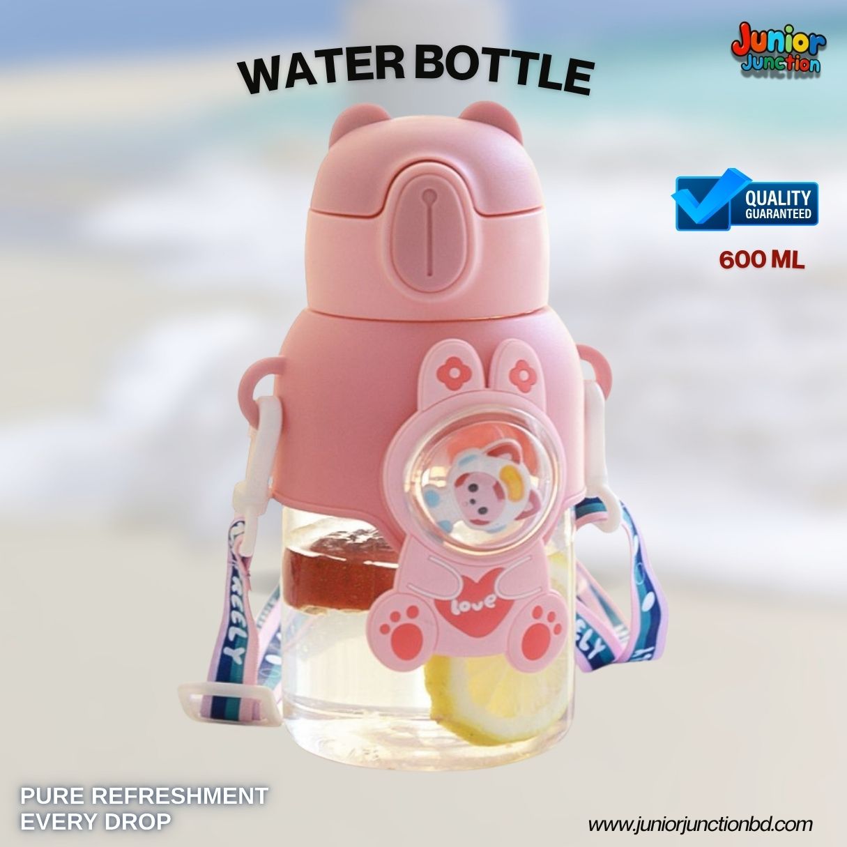 🚀💖 "Bunny Space Explorer" Premium Kids Dual-Tone Strap Water Bottle (Blush Pink Edition) 🥤