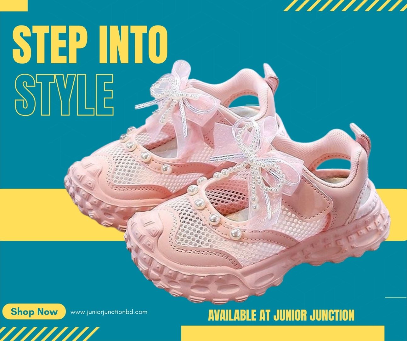 👟 Kids Pearl Elegance Princess Sneakers – Rose Pink & Organza Bow