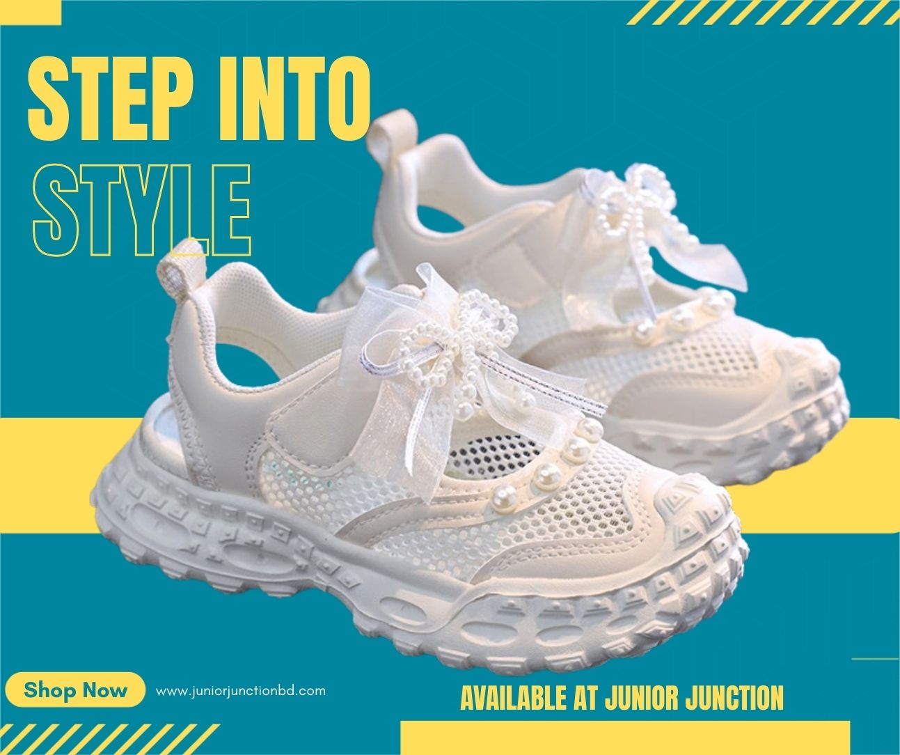 👟 Kids Pearl Elegance Princess Sneakers – Ivory Cream & Organza Bow