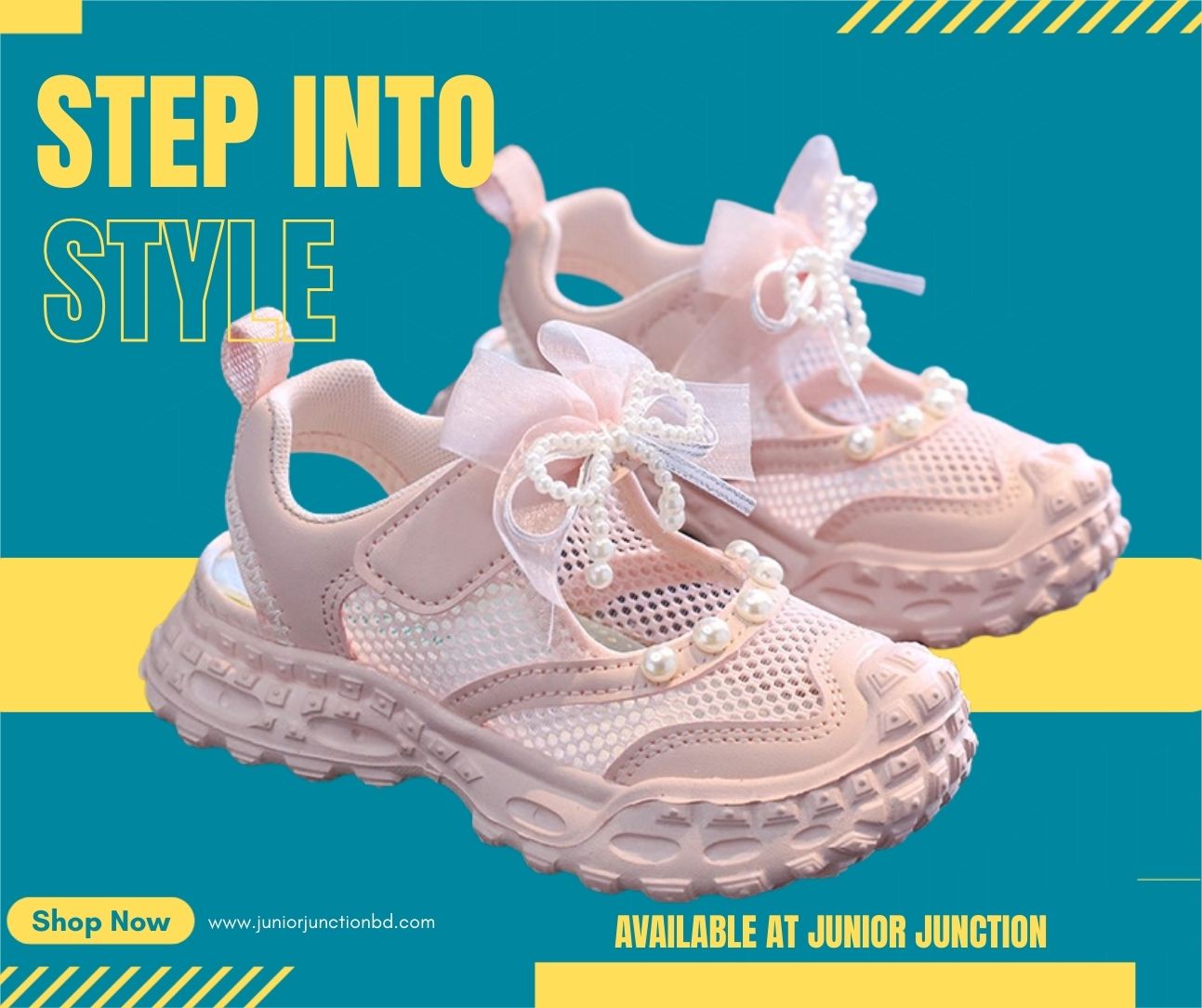 👟 Kids Pearl Elegance Princess Sneakers – Rose Pink & Organza Bow