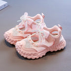 👟 Kids Pearl Elegance Princess Sneakers – Rose Pink & Organza Bow