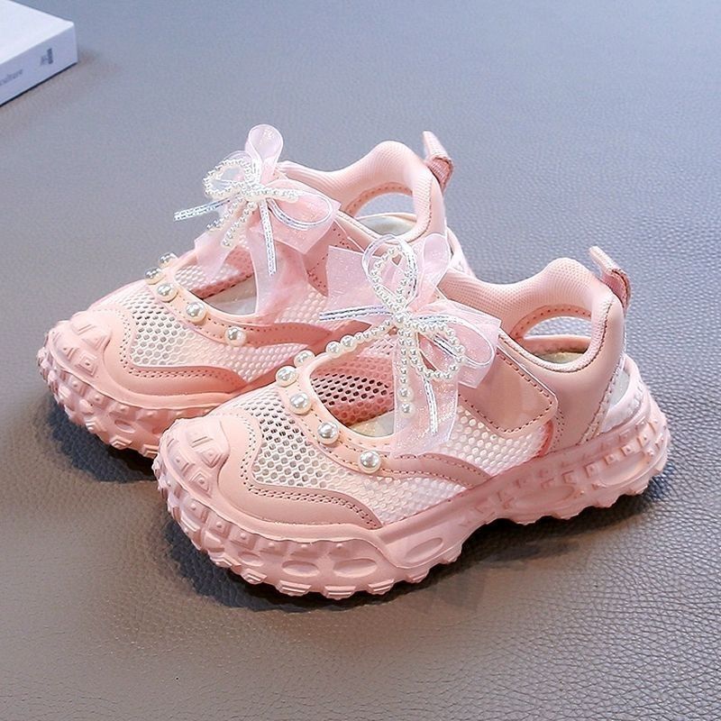 👟 Kids Pearl Elegance Princess Sneakers – Rose Pink & Organza Bow