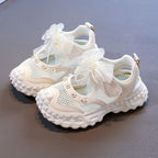 👟 Kids Pearl Elegance Princess Sneakers – Ivory Cream & Organza Bow